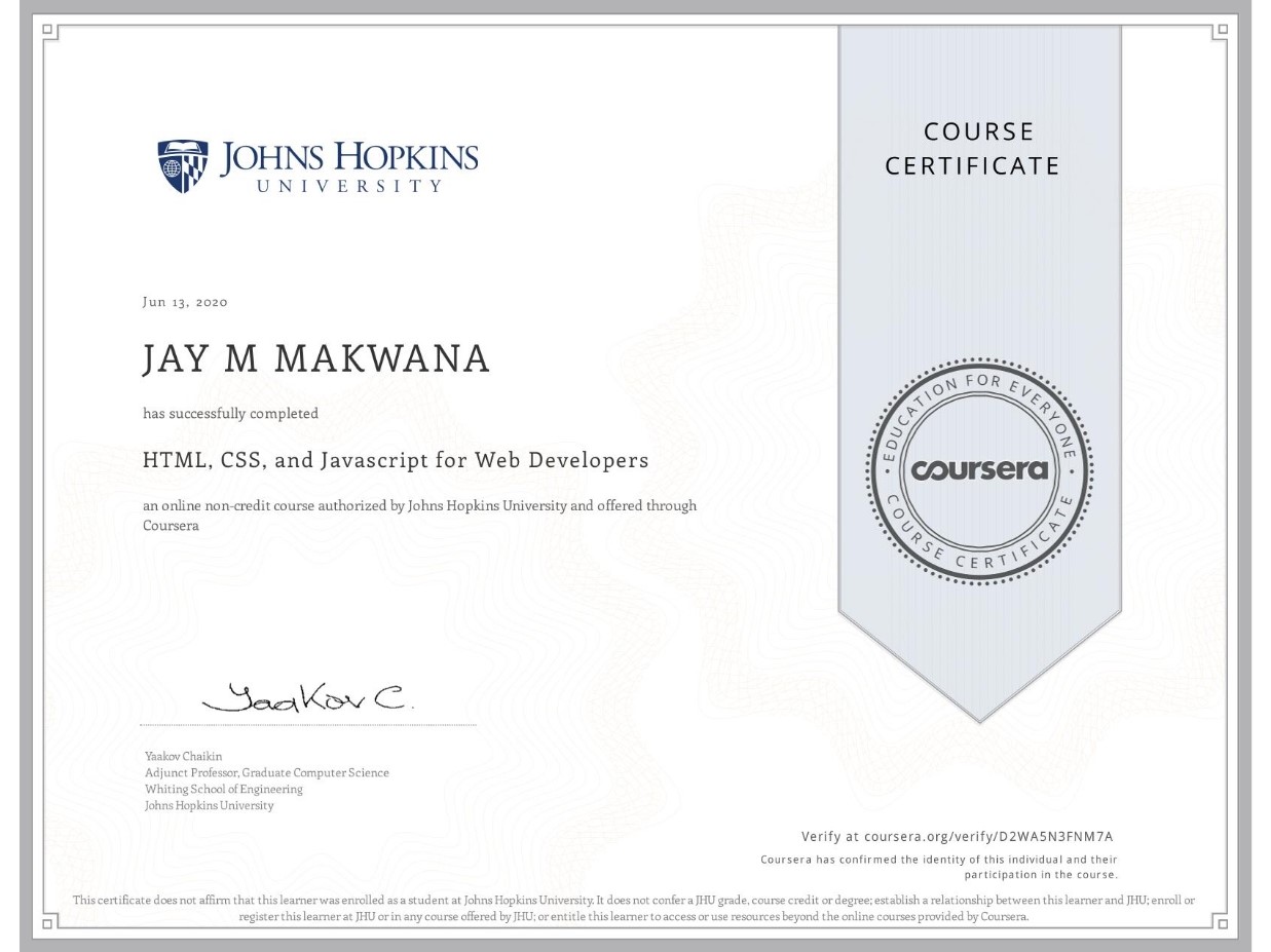 HTML, CSS, JS Certificate